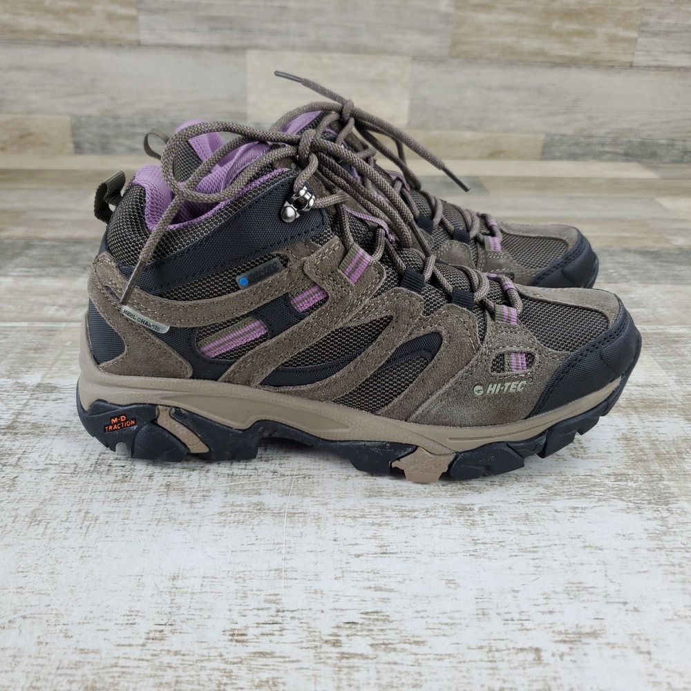 Hi-Tec Apex Lite Womens Mid Hiking Boots Sz 8.5 Brown Purple Suede Lace-Up